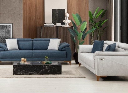 Modern three-seater 2x sofas couch sofa set complete textile furniture design